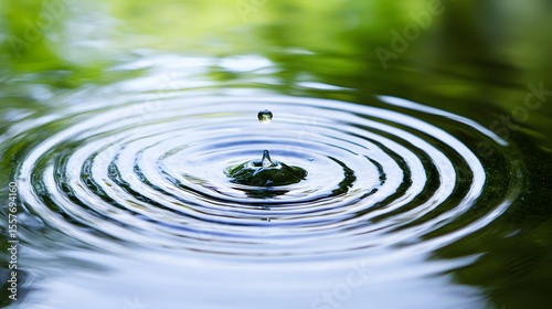 Stunning Water Droplet Impacting Still Pond, Creating Concentric Ripples