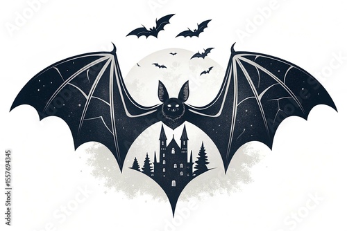Vector bat spooky halloween silhouette illustration black symbol vampire isolated horror on White Background