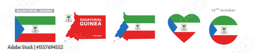 equatorial guinea flag and map set. equatorial guineaflag in official colors and proportions. independence day 12 october, map, circle and heart shaped equatorial guinea