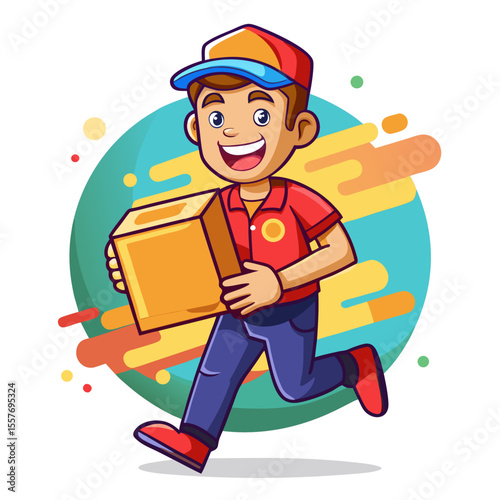cartoon delivery man with a parcel