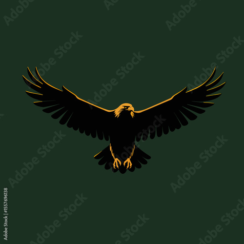 Majestic eagle in flight, wings spread wide, powerful silhouette against dark background. This soaring eagle symbolizes freedom and independence,