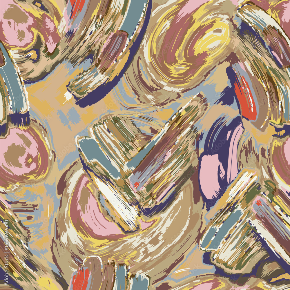 hand made with photoshop by tablet, Seamless pattern, artistic floral illustrations in a modern, expressive style. Ideal for textile design, decoration, backgrounds, and graphic elements.
