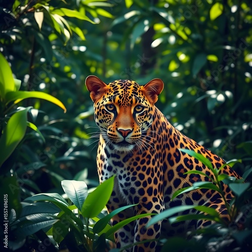 Capture the dazzling leopard among the green leaves