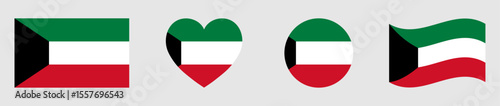 Free Download Kuwait flags set in square, heart, circle and waving formats designs element. Kuwait flags collection. Set of Kuwait flags icons isolated on gray background. Vector illustration. - GFXLoad