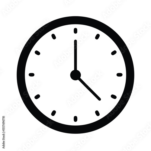 Bold Black Clock Icon, Simple Minimalist Time Management Graphic Design Element for Website, App, or Presentation, Clean, Modern, and Professional Style.