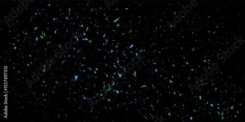 Abstract Black Background with Green and Blue Geometric Particles