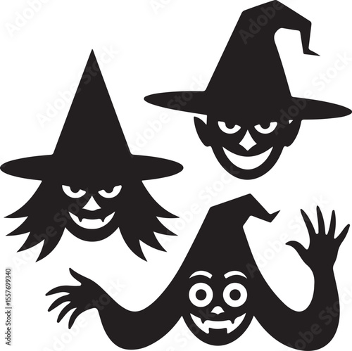 Halloween witch face with a hat silhouette vector. Witch face silhouette vector cartoon illustration isolated on white background