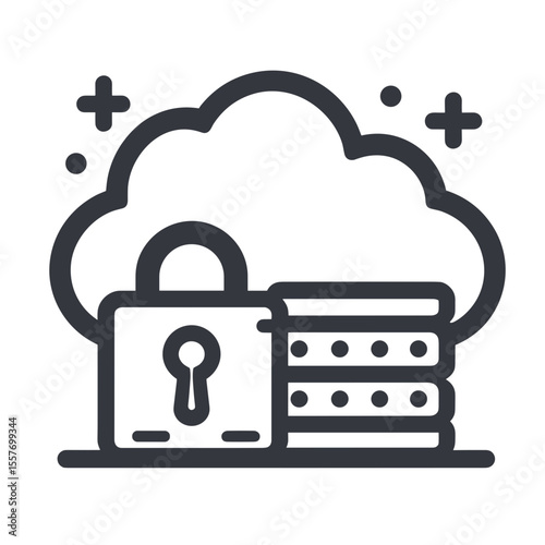 Cloud storage security with padlock and data servers illustration  
