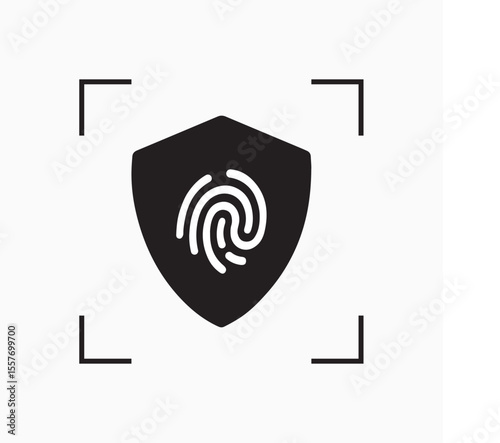 Secure Access: A symbol of security, featuring a fingerprint within a shield, surrounded by targeting corners, against a clean backdrop. Highlighting safety and protection.