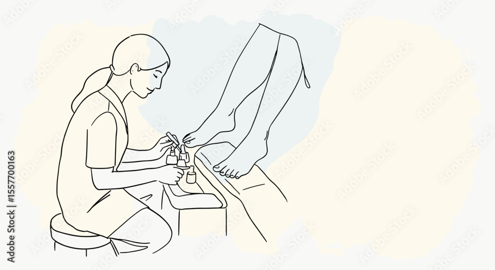 Nail technician providing pedicure treatment to client in salon Nail technician providing pedicure treatment to client in salon