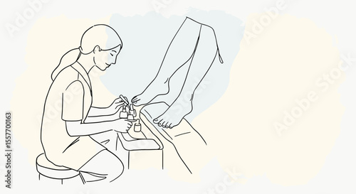 Nail technician providing pedicure treatment to client in salon  
