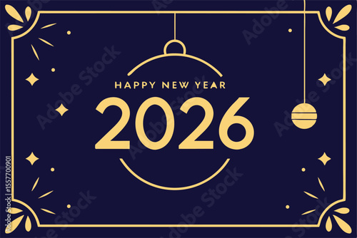 Happy New Year Greeting Design – Festive Gold and Navy Celebration Graphic