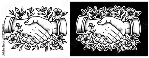 Handshake Floral Tattoo Illustration