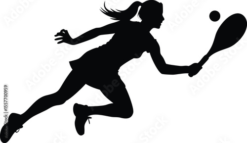 Silhouette of Female Tennis Player in Action Pose – Sports Vector Art