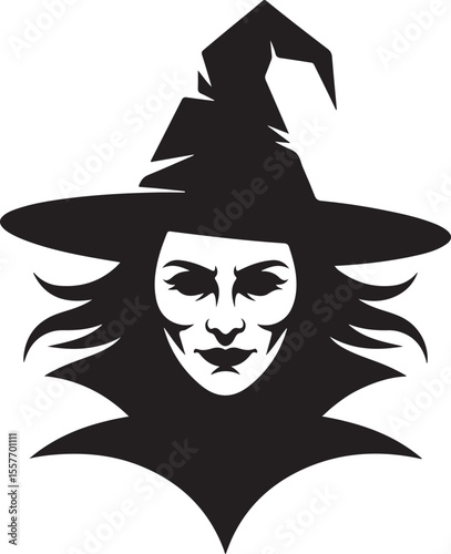 Halloween witch face with a hat silhouette vector. Witch face silhouette vector cartoon illustration isolated on white background