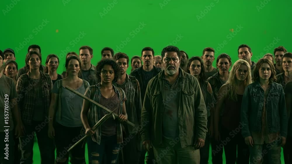 Zombie horde green screen apocalyptic