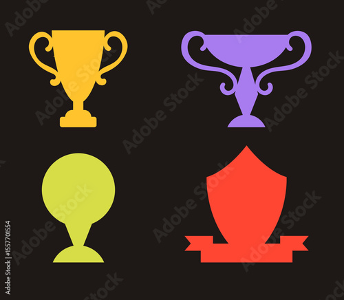 Trophy winner cups colorful silhouette prize award isolated set concept. Vector design graphic illustration	