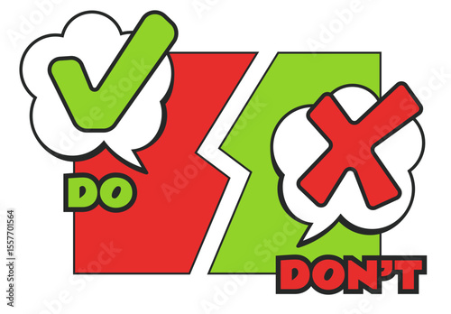 Comic false true check x mark tick checkmark concept. Vector flat graphic design illustration