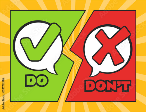 Comic false true check x mark tick checkmark concept. Vector flat graphic design illustration