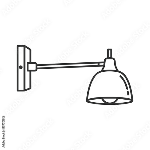 Simple black line drawing of a modern adjustable wall sconce light fixture