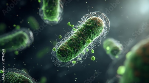 Macro biological render of mitochondria surrounded intracellular germs realistic scientific lighting detailed cell membrane textures