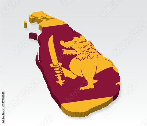 3D  Sri Lanka map with flag. Three dimensional map of Bhutan with shadow. Flag of Sri Lanka on white background for your design, app, UI.  Stock vector. EPS10. 