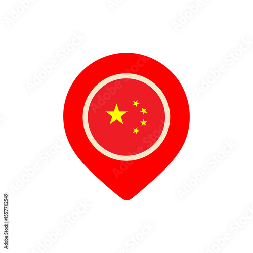 Photography china map location flag pin with chinese national symbol in red for modern sign
