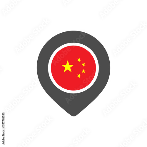 Photography china flag map location pin with chinese national symbol in black for modern sig