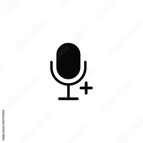 Microphone Plus Solid Glyph Icon Add Audio