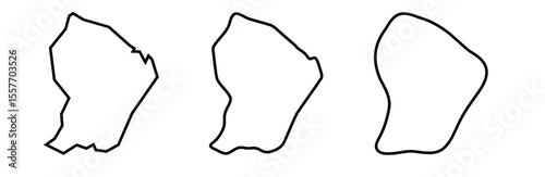 French Guiana black outline silhouettes in three different levels of smoothness. Simplified maps. Vector icons isolated on white background.