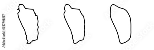 Dominica country black outline silhouettes in three different levels of smoothness. Simplified maps. Vector icons isolated on white background.