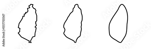 Saint Lucia country black outline silhouettes in three different levels of smoothness. Simplified maps. Vector icons isolated on white background.