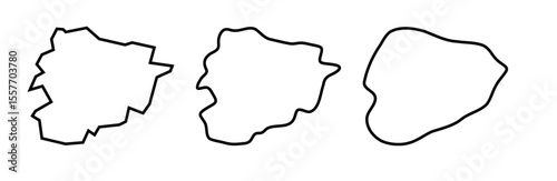 Andorra country black outline silhouettes in three different levels of smoothness. Simplified maps. Vector icons isolated on white background.