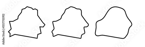 Belarus country black outline silhouettes in three different levels of smoothness. Simplified maps. Vector icons isolated on white background.