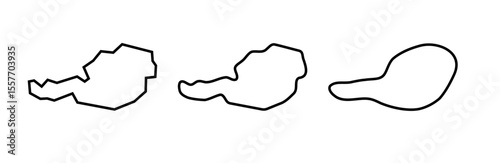Austria country black outline silhouettes in three different levels of smoothness. Simplified maps. Vector icons isolated on white background.