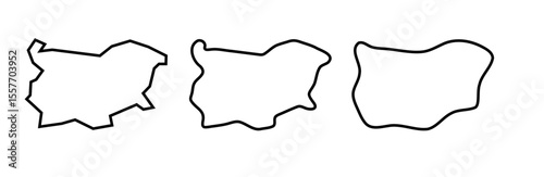 Bulgaria country black outline silhouettes in three different levels of smoothness. Simplified maps. Vector icons isolated on white background.