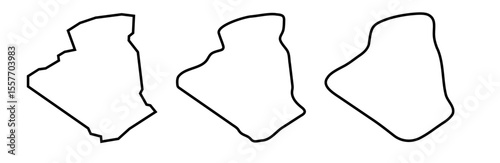 Algeria country black outline silhouettes in three different levels of smoothness. Simplified maps. Vector icons isolated on white background.