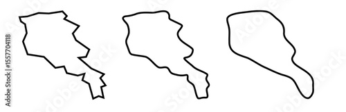 Armenia country black outline silhouettes in three different levels of smoothness. Simplified maps. Vector icons isolated on white background.