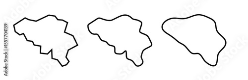 Belgium country black outline silhouettes in three different levels of smoothness. Simplified maps. Vector icons isolated on white background.