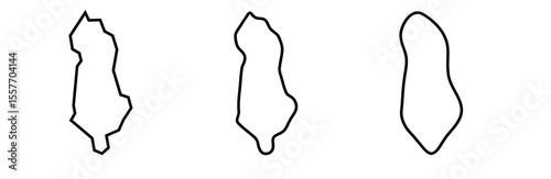 Albania country black outline silhouettes in three different levels of smoothness. Simplified maps. Vector icons isolated on white background.