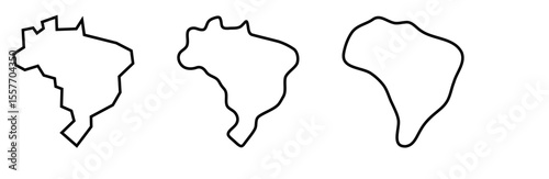 Brazil country black outline silhouettes in three different levels of smoothness. Simplified maps. Vector icons isolated on white background.