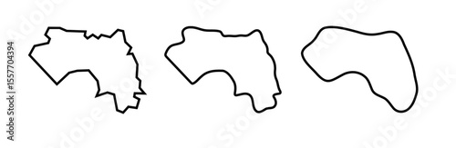Guinea country black outline silhouettes in three different levels of smoothness. Simplified maps. Vector icons isolated on white background.