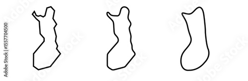 Finland country black outline silhouettes in three different levels of smoothness. Simplified maps. Vector icons isolated on white background.