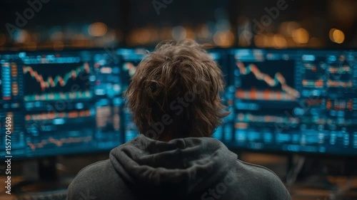 Wallpaper Mural Day trader analyzing stock market data, finance professional monitoring trading charts Torontodigital.ca