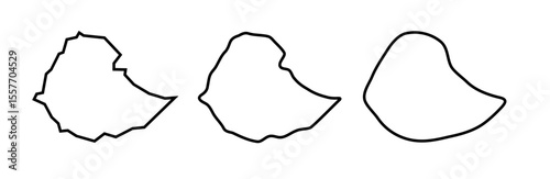 Ethiopia country black outline silhouettes in three different levels of smoothness. Simplified maps. Vector icons isolated on white background.
