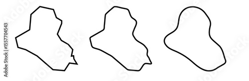Iraq country black outline silhouettes in three different levels of smoothness. Simplified maps. Vector icons isolated on white background.