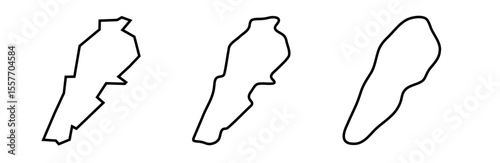 Lebanon country black outline silhouettes in three different levels of smoothness. Simplified maps. Vector icons isolated on white background.