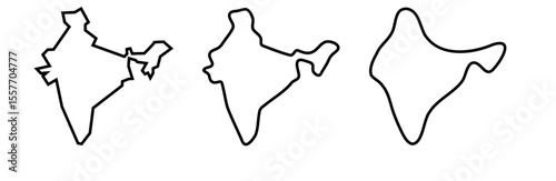 India country black outline silhouettes in three different levels of smoothness. Simplified maps. Vector icons isolated on white background.