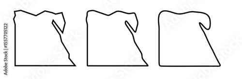 Egypt country black outline silhouettes in three different levels of smoothness. Simplified maps. Vector icons isolated on white background.