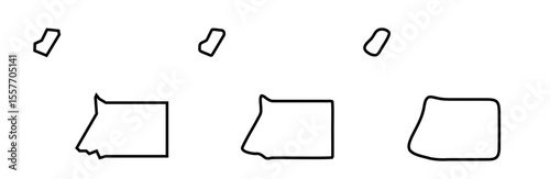 Equatorial Guinea country black outline silhouettes in three different levels of smoothness. Simplified maps. Vector icons isolated on white background.